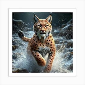 Lynx Running In Water Art Print