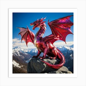 Majestic Ruby Red Dragon Iridescent Scales Holding Light Reflections Perched Gracefully On A Pict Art Print