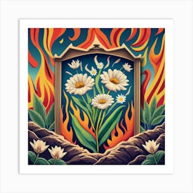 Picture Frame Decorated With Flames Above A Volcano 3 Art Print