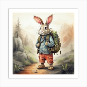 Rabbit With Backpack 2 Art Print