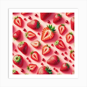 Seamless Pattern Of Strawberries On Pink Background Art Print