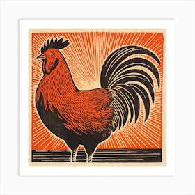 Retro Bird Lithograph Rooster 3 Art Print