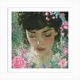 Woman In Flowers Art Print