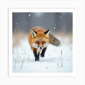 Playful Red Fox Darting Through A Snowy Field 1 Art Print