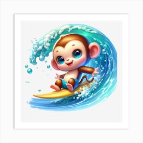 Monkey Surfing 1 Art Print