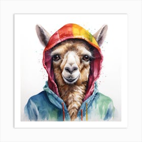 Watercolour Cartoon Llama In A Hoodie 2 Art Print