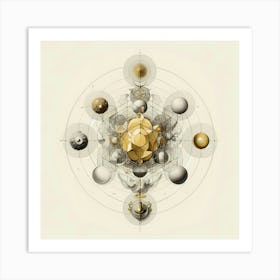 Alchemical Metamorphosis Forms Gold And Grey Illustration Art Print