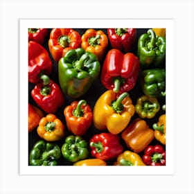 Colorful Peppers On Black Background 7 Art Print