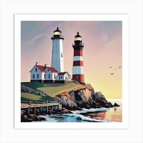 Lighthouses At Sunset Art Print