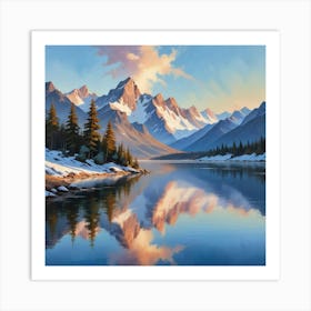 Mountain Lake Paintings Art Print Art Print