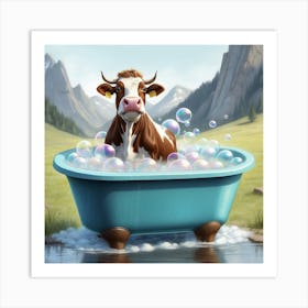 Cow Taking A Bath Art Print