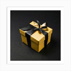 Yellow Gift Box On Black Background Art Print