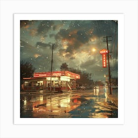 Rainy Night At The Diner Art Print