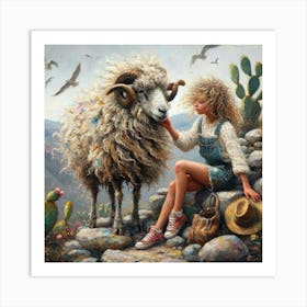 Girl And A Sheep 1 Art Print