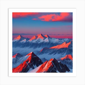 mountain in the north for salon blue and red Art Print