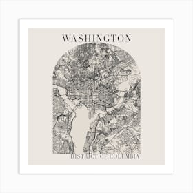 Washington DC Boho Minimal Arch Full Beige Color Street Map Art Print