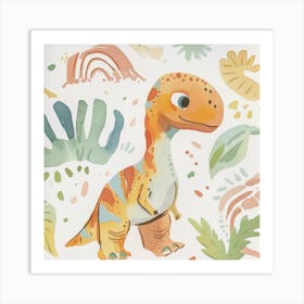 Allosaurus Dinosaur Muted Pastels Pattern 1 Art Print
