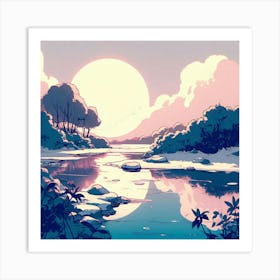 Forest River Sun Art Painting Art Print