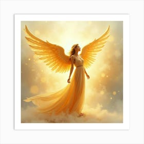 Angel With Watercolor Golden Ethereal Light 1 Art Print