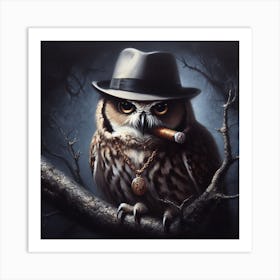 Owl Smoking A Cigar Art Print