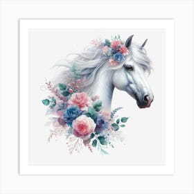 White Horse With Flowers 3 Art Print