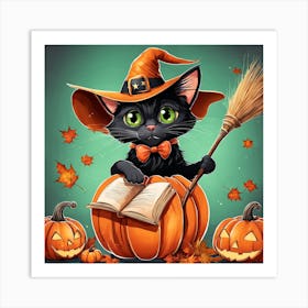 Cute Cat Halloween Pumpkin (40) Art Print
