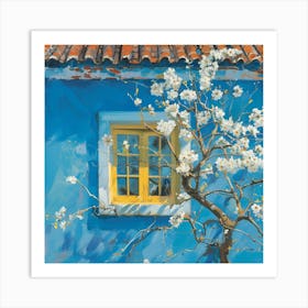 Blue House With Yellow Window Art Print