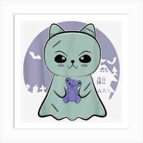 Cute Anime Black Cat Ghost And Goth Teddy Bear For Halloween Affiche