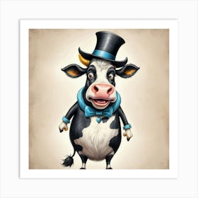 Cow In A Top Hat 1 Art Print