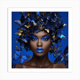 Blue Butterfly Woman Art Print