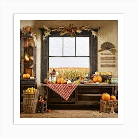 A Traditional Corner Of An American Farmhouse During The Late Autumn Season With An Overhead Vintage (4) 1 Art Print