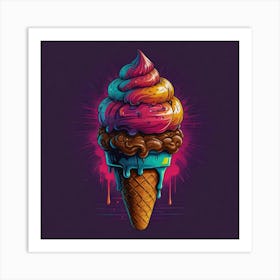 T-shirt vector, [ICE CREAM] graphic, synthwave, vivid colors, detailed, high quality Colors Art Print