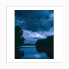 Dark Sky With Birds Art Print