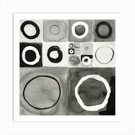 Black And White Monochrome Abstract - circles shapes geometric geometric minimal square Art Print