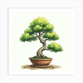 A Bonsai Tree Painted In Watercolor, Each Branch Detailed With Care And Depth 1 Art Print