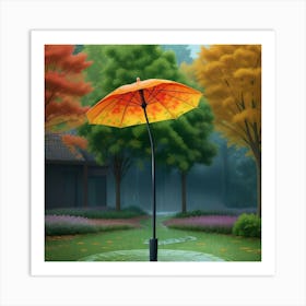 3d Animation Style An Umbrella Falling To The Ground Rain Fall 0 (1) Art Print