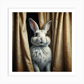 Rabbit Peeking Out Of Curtains 1 Art Print