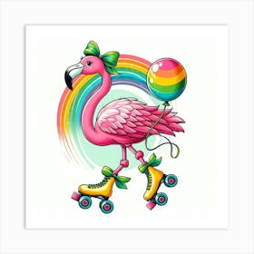 Flamingo with roller skates 1 Art Print