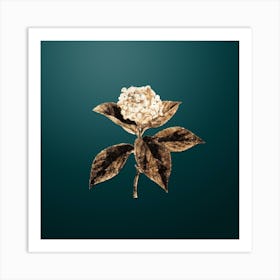 Gold Botanical French Hydrangea on Dark Teal Art Print