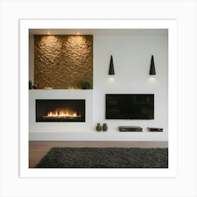 Modern Living Room With Fireplace 19 Art Print