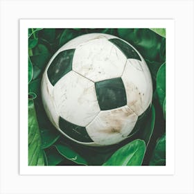 Soccer Ball In Green Leaves Art Print