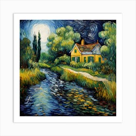 Gogh's Whispering Riverside Haven Art Print