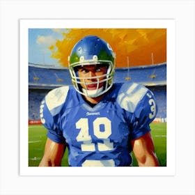 The Focused Defender Football Player in Full Gear Art Print