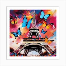 Butterflies On The Eiffel Tower 1 Art Print