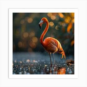 Flamingo In Water Art Print