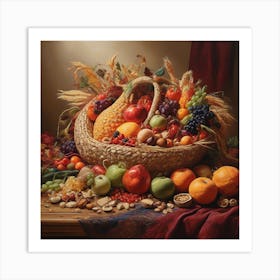 Basket woven straw with fruits 1 Art Print