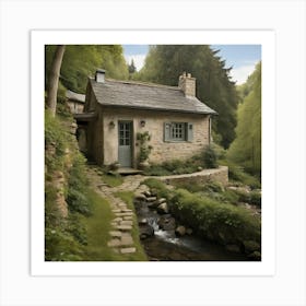 Cottage By The Stream Art Print