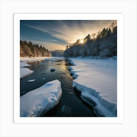 Sunrise Over A Frozen River Art Print