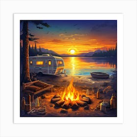 Campfire At Sunset Art Print