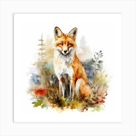 Fox Watercolor Painting Art Print